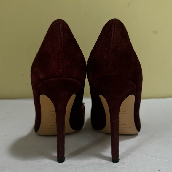 Kate Spade Lissie Hangisi Bow Burgundy Suede  Leather Point Toe Heels Rhinestone - Picture 8 of 16